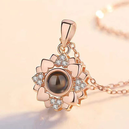 Personalized necklace for women with photoprojection on flower model pendant