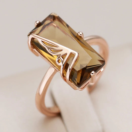 Ring with large square stone in natural rose gold zirconium color for women