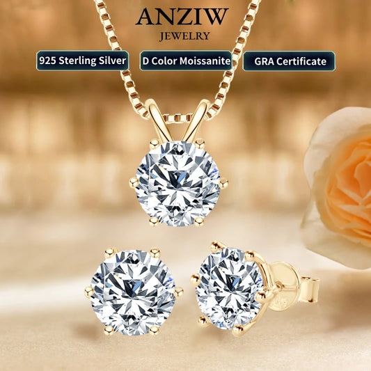 Earrings and Necklace Set with 18k Gold Plated Moissanite Pendant for Women