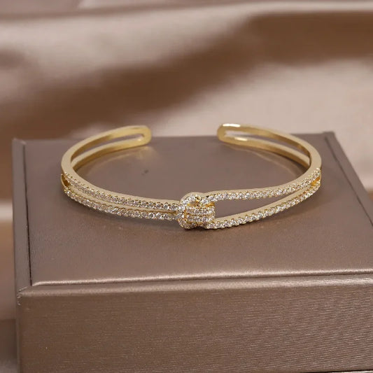 Adjustable Luxury Bracelet with Zircon Stone Detail and Knot