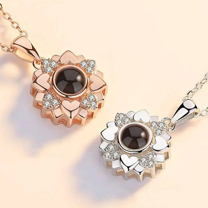 Personalized necklace for women with photoprojection on flower model pendant